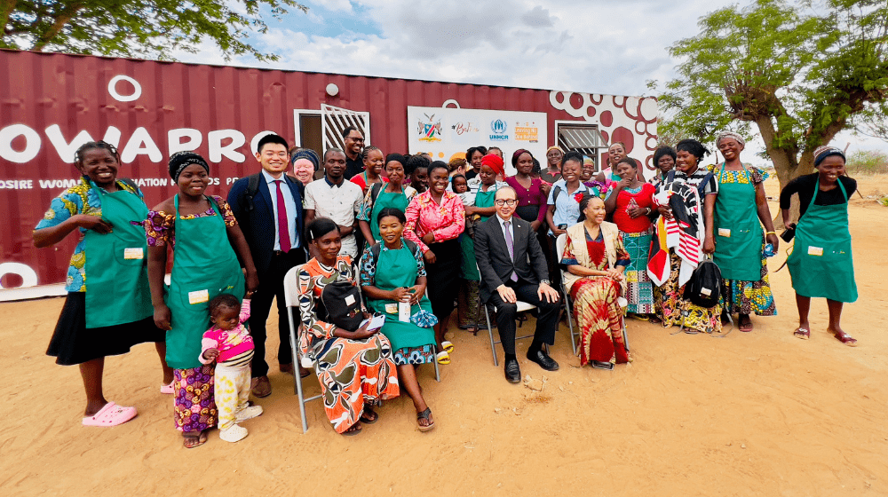 Japanese Ambassador to Namibia, H.E. Mr. Hisao Nishimaki, visited the Osire Refugee Camp to witness the success of the Sanitary Pad-Making Initiative firsthand. UNFPA/Namibia