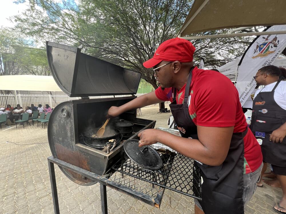 The Namibian team hard at preparing their dishes.