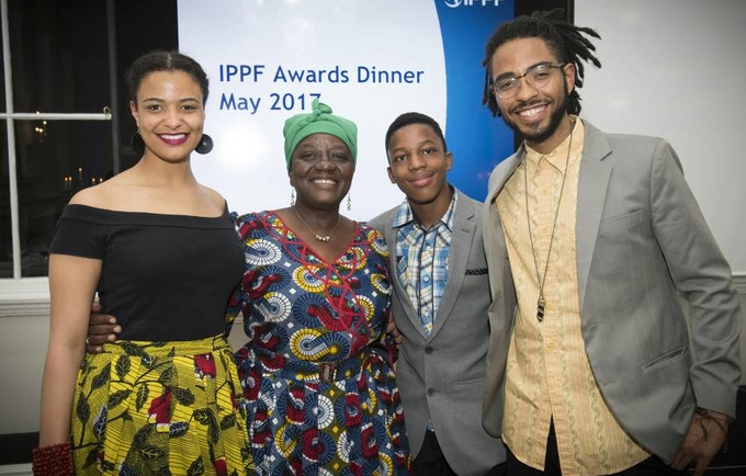3)	H.E. Adv. Gawanas with her daughter Amakhoe, son Sinan and grandson Hodago at the award ceremony. 