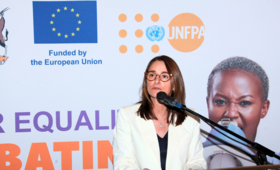 EU Ambassador Ana Beatriz Martins emphasizes the importance of gender equality and combating GBV in Namibia.  ©UNFPA/Namibia