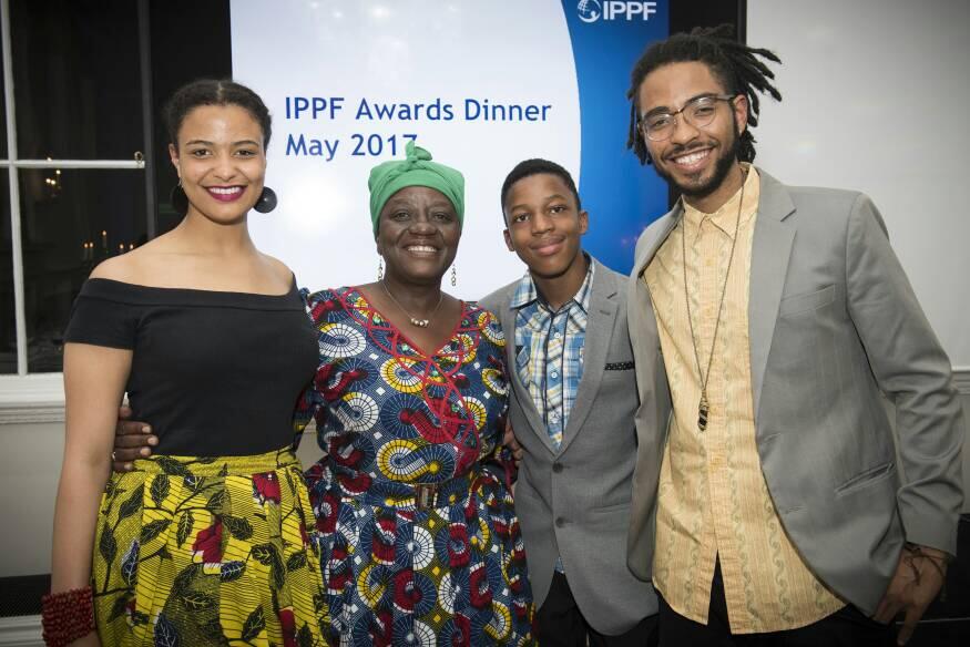 3)	H.E. Adv. Gawanas with her daughter Amakhoe, son Sinan and grandson Hodago at the award ceremony. 